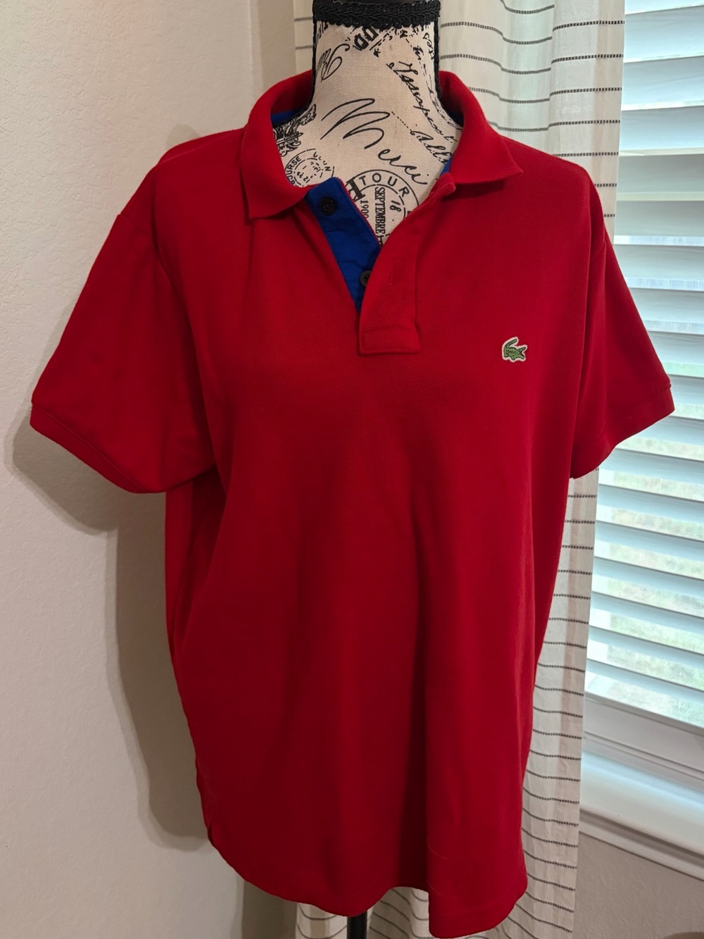Men’s Lacoste Red Cotton Polo with Blue Inner Placket